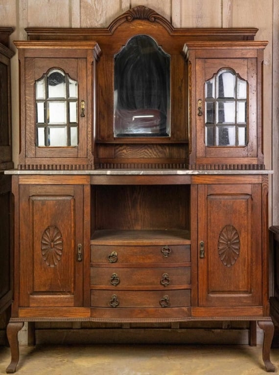 FRENCH OAK MARBLE TOP VITRINE VALET (1 of 4)