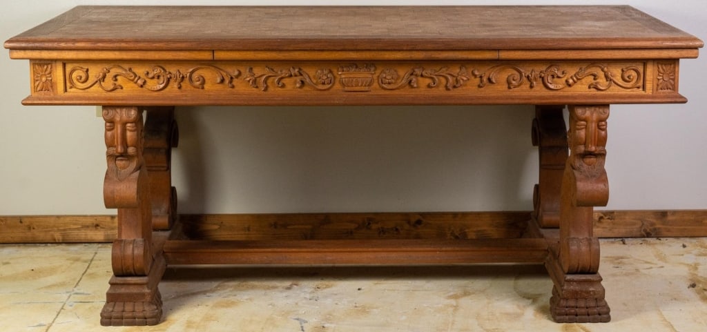 FRENCH OAK PARQUETRY DRAW LEAF DINING TABLE (1 of 4)