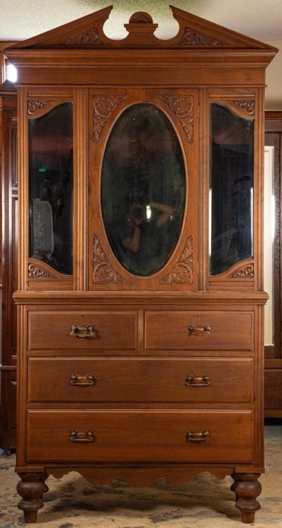19TH C. FRENCH MAHOGANY MIRRORED LINEN PRESS (1 of 4)
