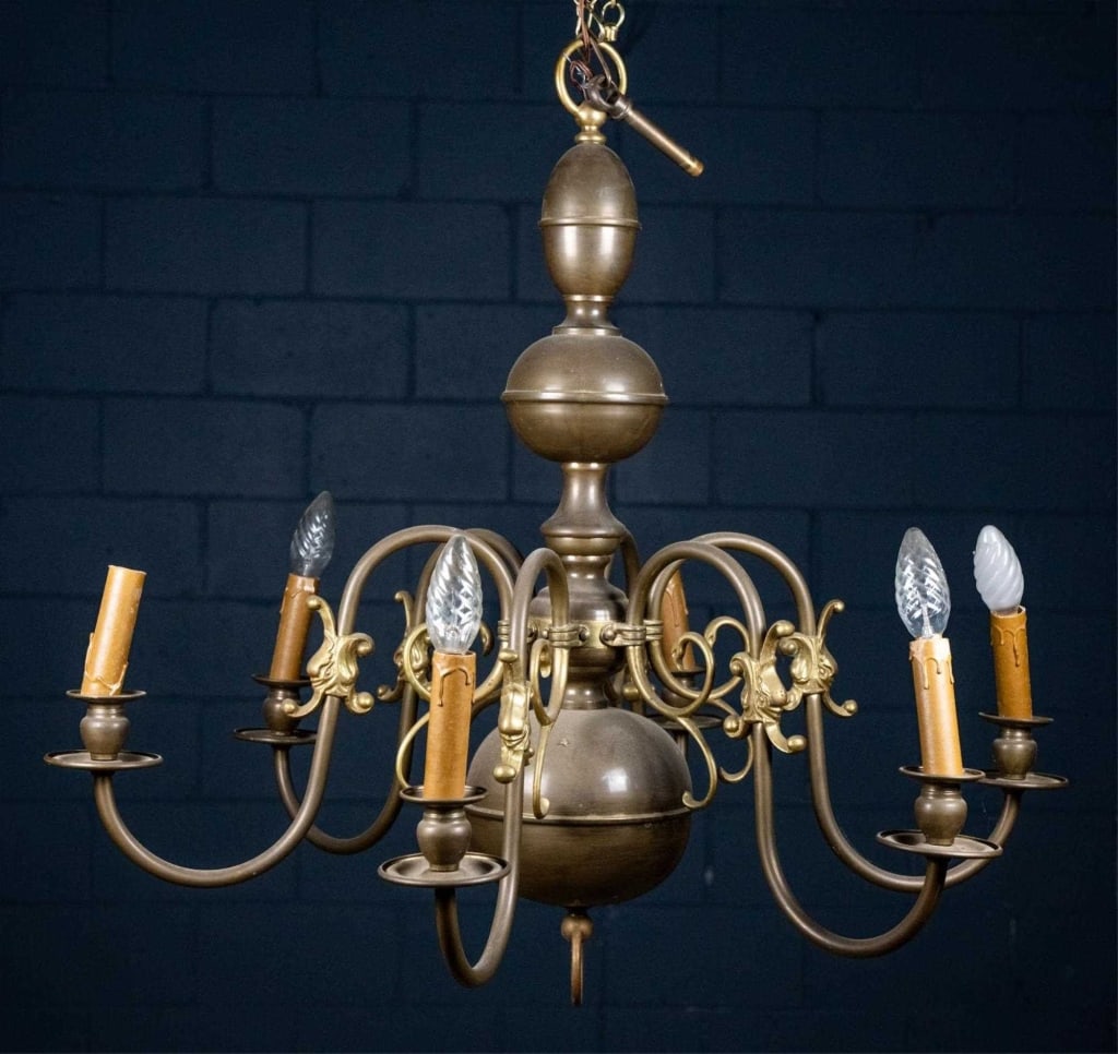 6-LIGHT BRASS CHANDELIER (1 of 3)