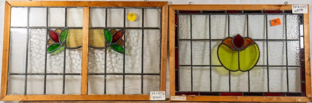 TWO CONTINENTAL STAINED GLASS PANELS (1 of 4)
