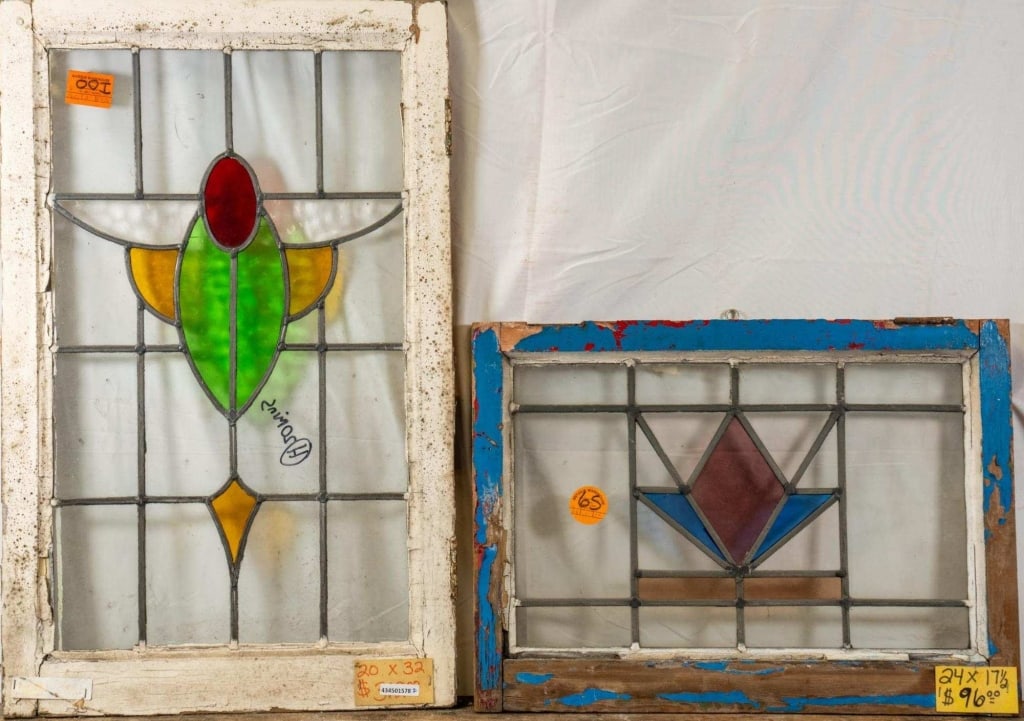 TWO CONTINENTAL STAINED GLASS PANEL (1 of 5)