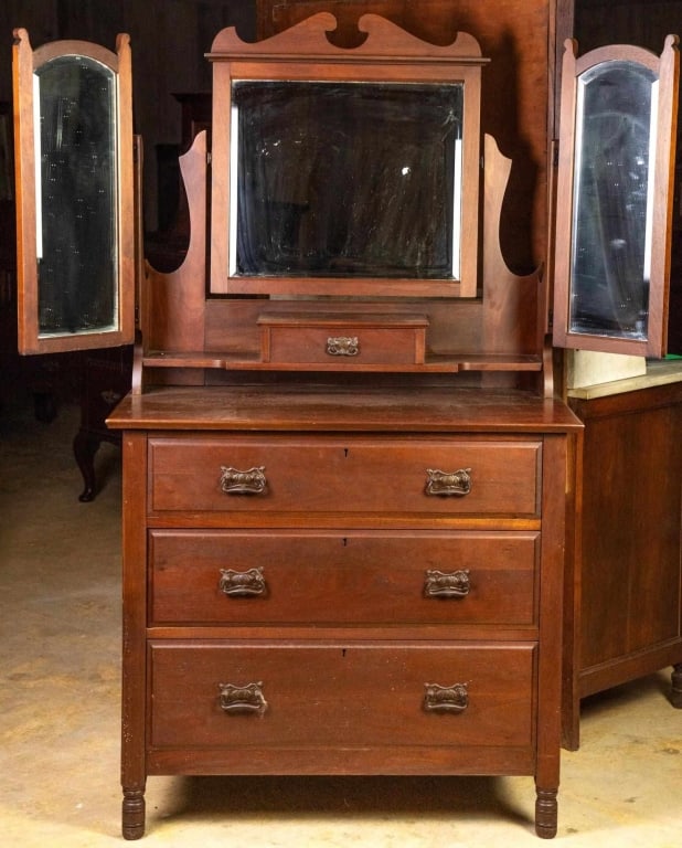 ENGLISH WALNUT TRIPLE MIRROR VANITY (1 of 3)