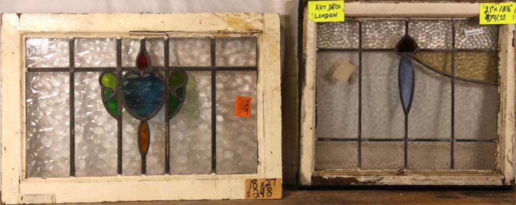 TWO ANTIQUE CONTINENTAL GLASS PANELS: Two antique Continental stained glass panels. Approximate dimensions: h. 18.5", w. 21" Disclaimer: This is an online court ordered bankruptcy sale. Participating bidders must have a credit card on fil