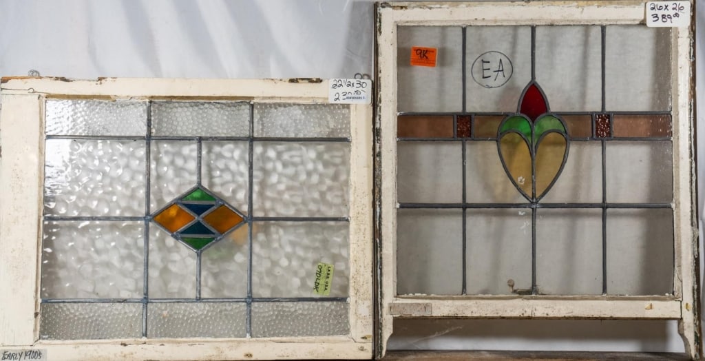 TWO ANTIQUE CONTINENTAL STAINED GLASS PANELS: Two antique Continental stained glass panels. Approximate dimensions: h. 26", w. 26" Disclaimer: This is an online court ordered bankruptcy sale. Participating bidders must have a credit card on file
