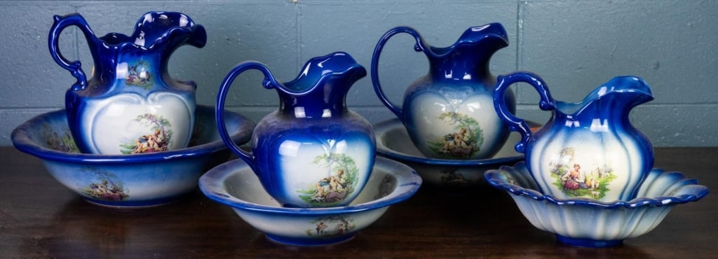4 STAFFORDSHIRE POTTERY WASH BASIN & PITCHER SETS (1 of 4)