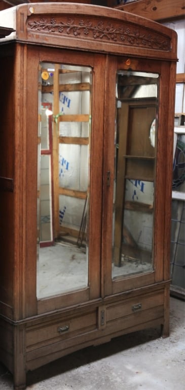 FRENCH OAK MIRRORED ARMOIRE (1 of 3)