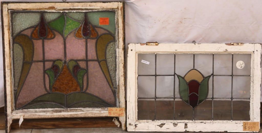 TWO ANTIQUE CONTINENTAL STAINED GLASS PANELS (1 of 3)
