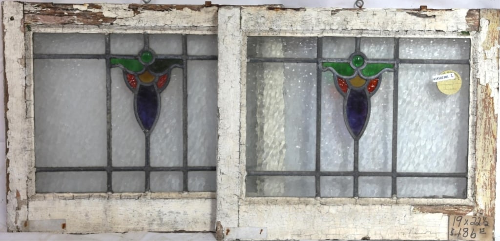 PAIR OF IRISH JEWELED STAINED GLASS PANELS (1 of 3)