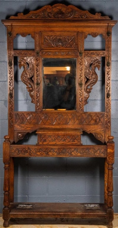 ENGLISH CARVED OAK HALL TREE (1 of 4)