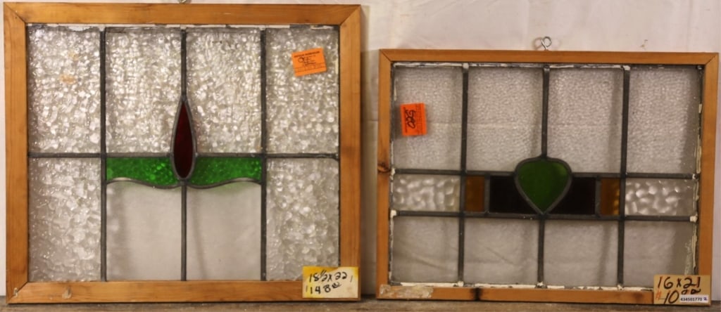 TWO ANTIQUE CONTINENTAL STAINED GLASS PANELS: Two antique Continental stained glass panels. Approximate dimensions: h. 22", w. 18.5" Disclaimer: This is an online court ordered bankruptcy sale. Participating bidders must have a credit card on fil