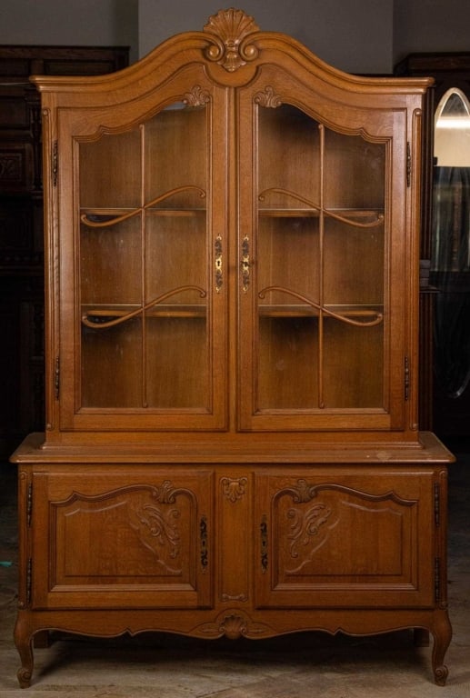 FRENCH CARVED OAK VITRINE CABINET (1 of 6)