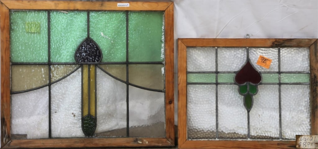 TWO ANTIQUE CONTINENTAL STAINED GLASS PANELS: Two antique Continental stained glass panels. Approximate dimensions: h. 22", w. 26" Disclaimer: This is an online court ordered bankruptcy sale. Participating bidders must have a credit card on file 