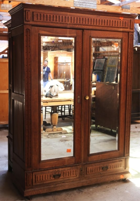 FRENCH OAK MIRRORED ARMOIRE (1 of 4)