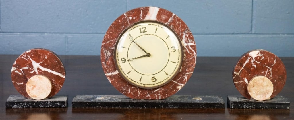 ART DECO MARBLE CLOCK SET (1 of 3)