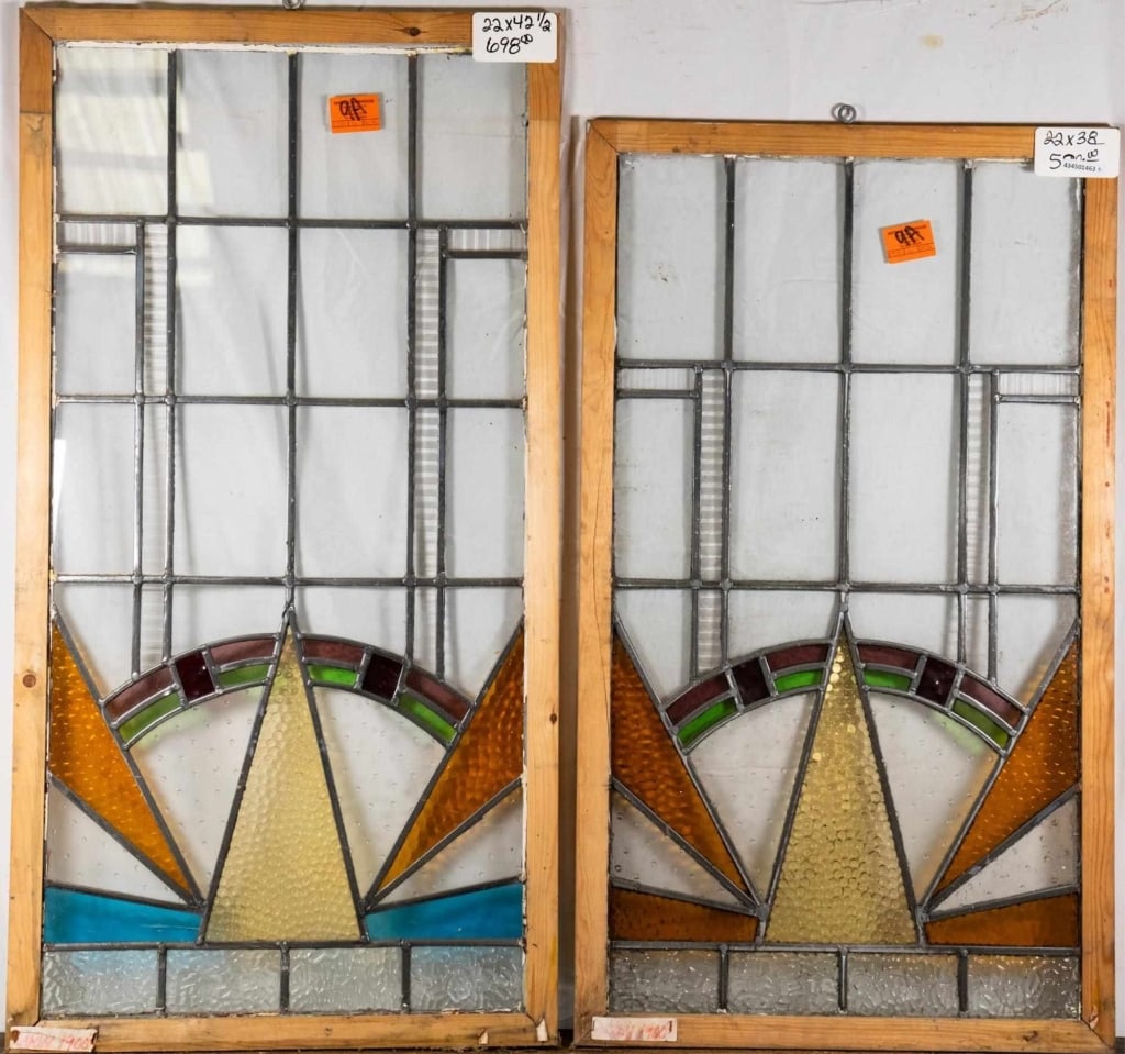 TWO ENGLISH ART DECO STAINED GLASS PANELS (1 of 4)