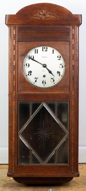 GERMAN ART DECO OAK WALL CLOCK (1 of 3)