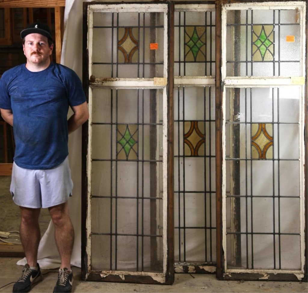 SET OF THREE MONUMENTAL ART DECO STAINED GLASS DOO (1 of 4)