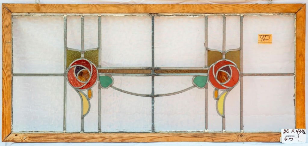 FRENCH ART NOUVEAU STAINED GLASS PANEL (1 of 3)