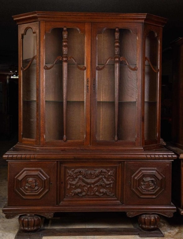 FRENCH CARVED OAK VITRINE (1 of 3)