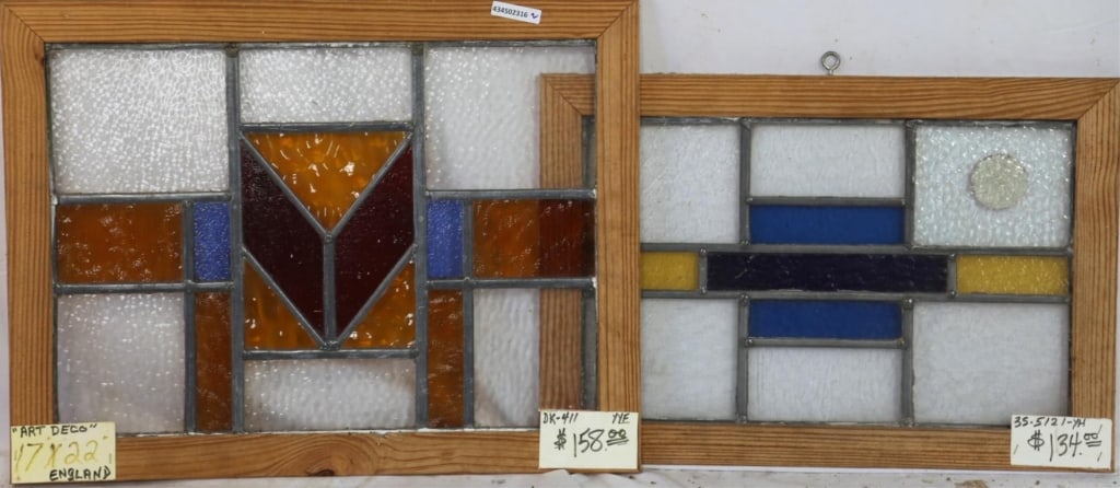 TWO ENGLISH ART DECO STAINED GLASS PANELS (1 of 4)