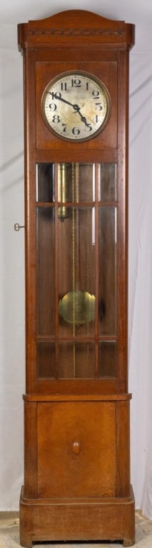 GERMAN OAK TALL CASE CLOCK (1 of 4)