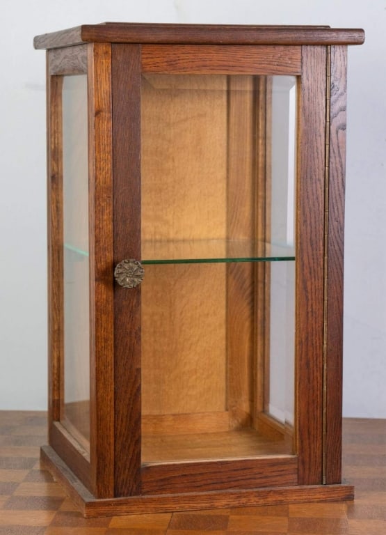 FRENCH OAK TWO-TIER DISPLAY CABINET (1 of 3)