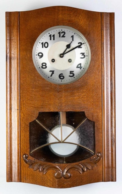 ENGLISH ART DECO OAK WALL CLOCK (1 of 3)