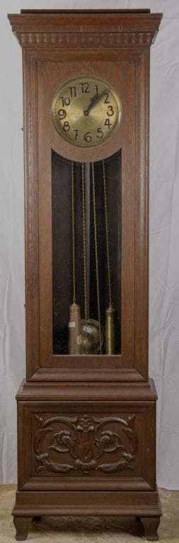 GERMAN ART DECO OAK GRANDFATHER CLOCK (1 of 4)