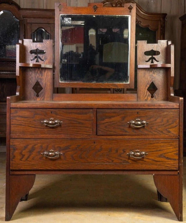 FRENCH OAK MIRRORED VANITY (1 of 4)