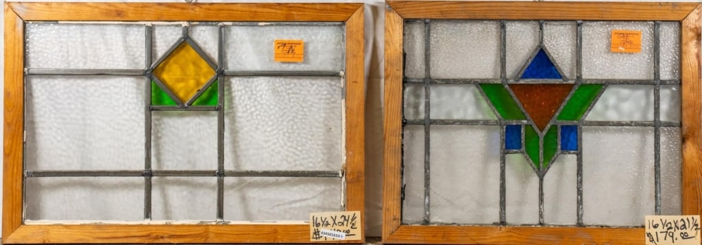 TWO CONTINENTAL ART DECO STAINED GLASS PANELS (1 of 4)