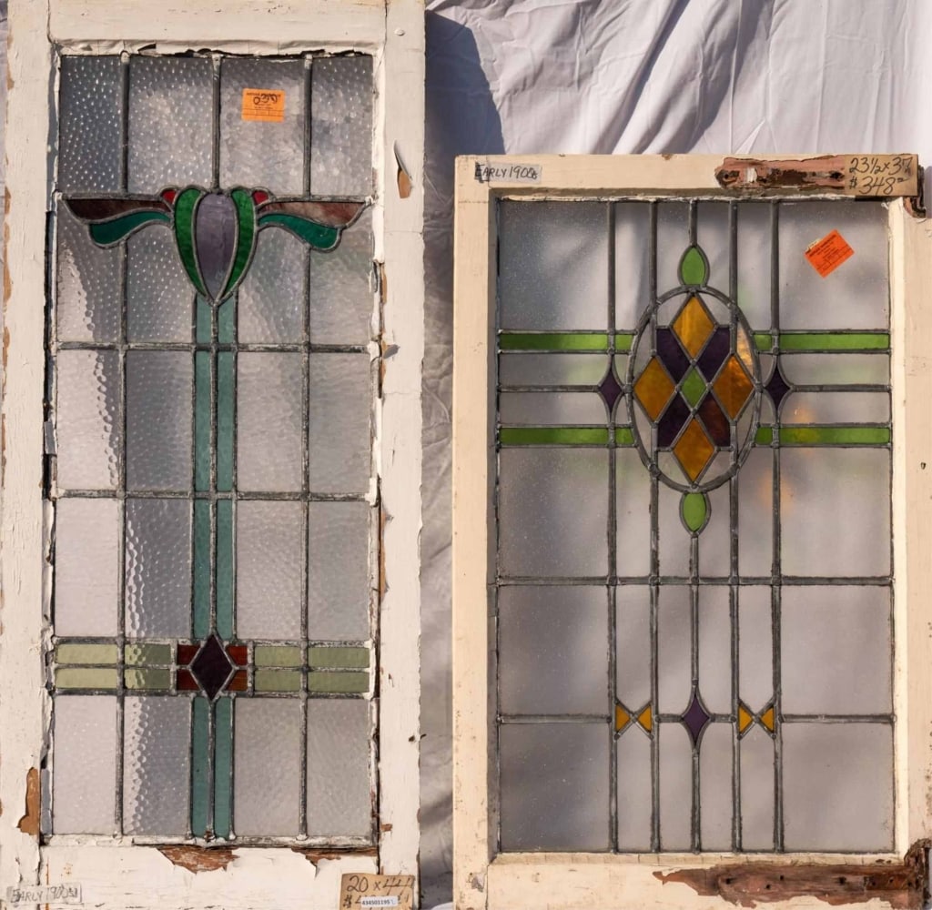 TWO CONTINENTAL STAINED GLASS PANELS (1 of 5)