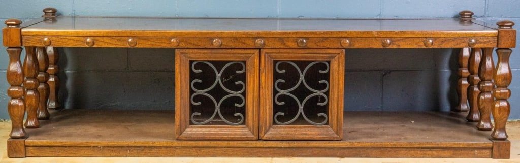 MID-CENTURY MODERN OAK & IRON DECORATED COFFEE TAB (1 of 4)