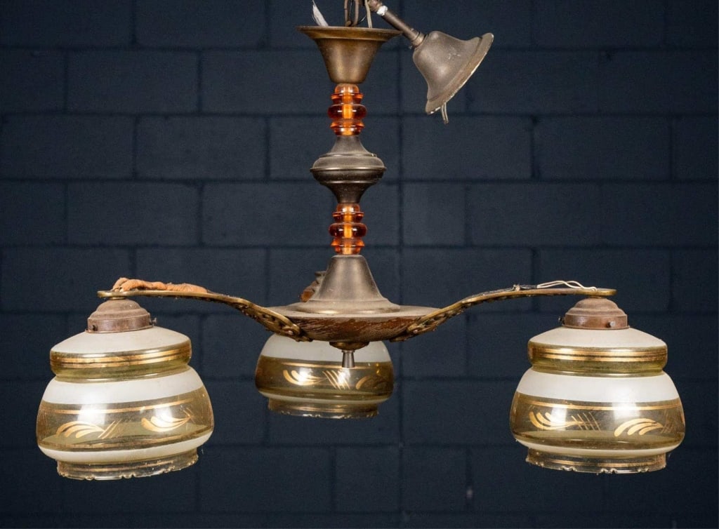 FRENCH ART DECO 3-LIGHT CHANDELIER (1 of 3)