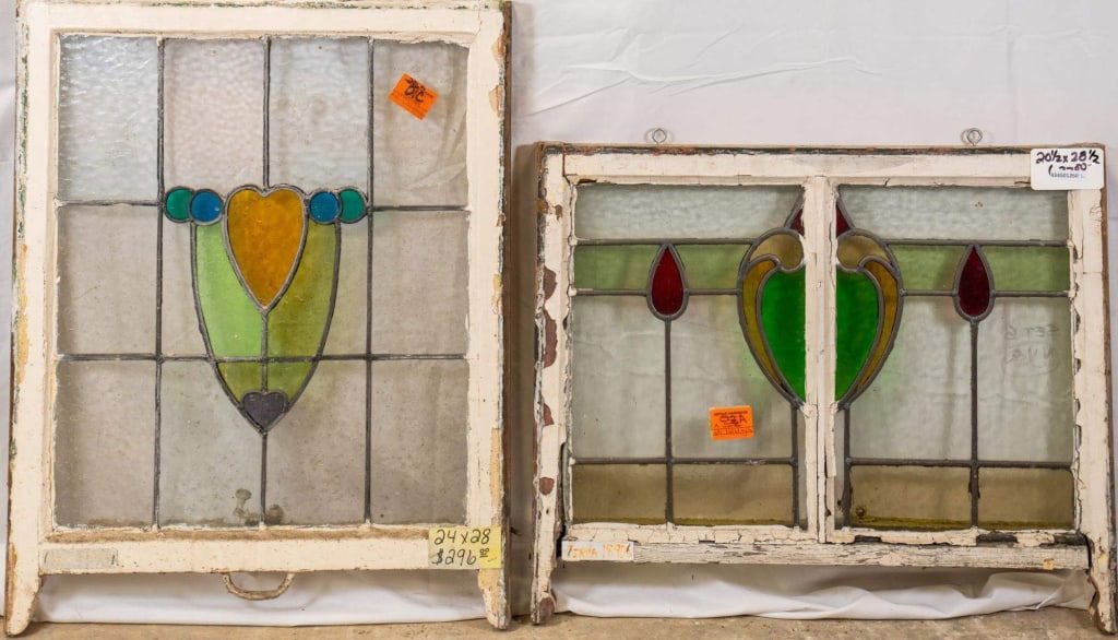 TWO CONTINENTAL STAINED GLASS PANELS (1 of 3)