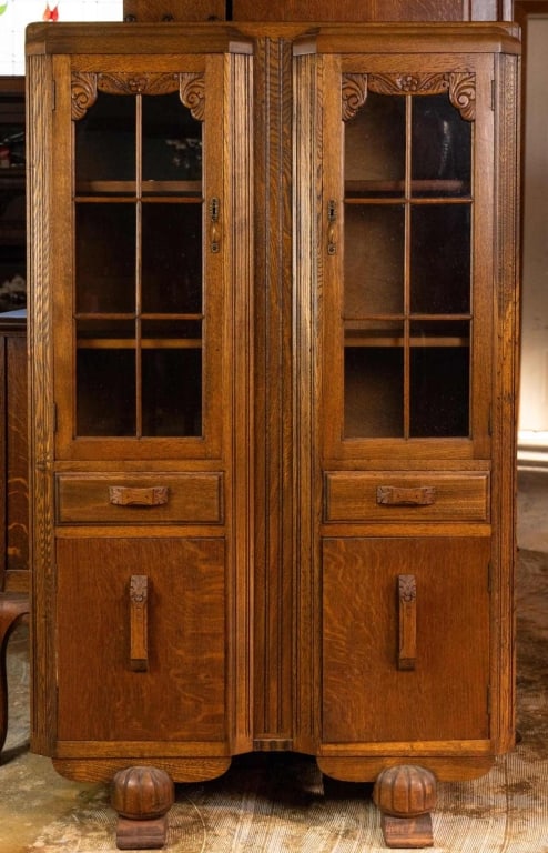 20TH C. FRENCH ART DECO CARVED OAK VITRINE (1 of 4)