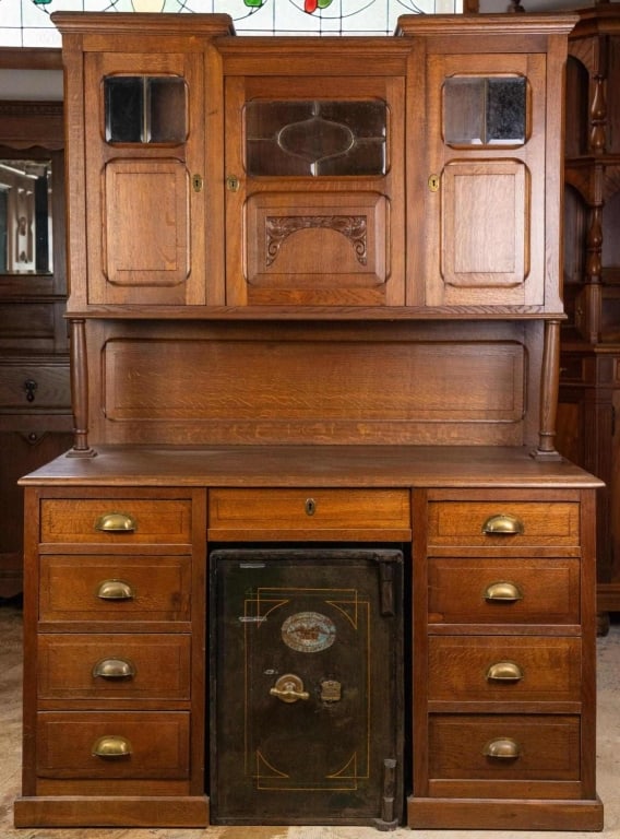 ENGLISH ART DECO OAK VITRINE DESK (1 of 4)