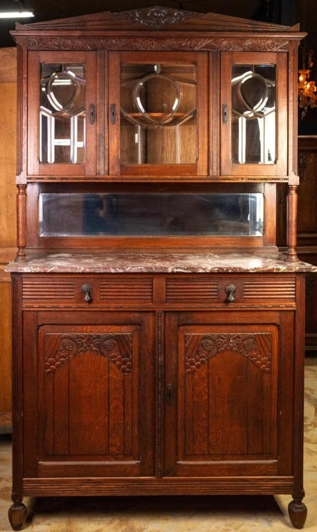 FRENCH ART NOUVEAU MARBLE TOP VINTRINE BUFFET (1 of 6)