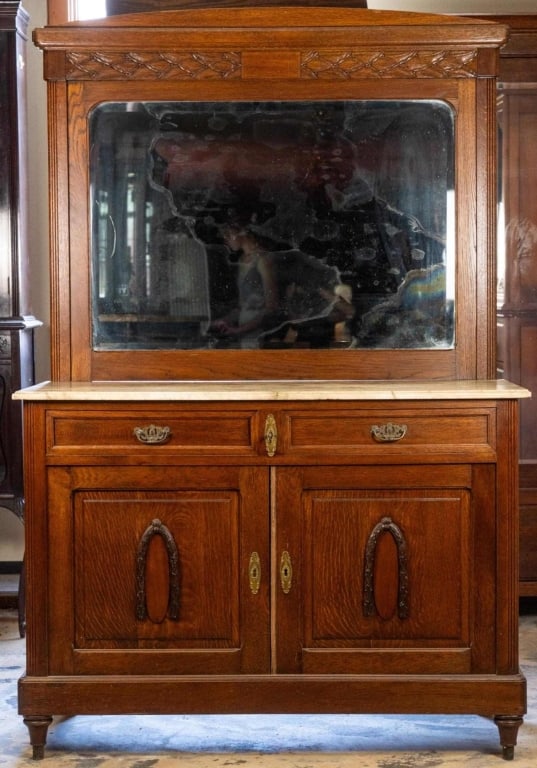 FRENCH MARBLE TOP MIRRORED DRESSER (1 of 4)