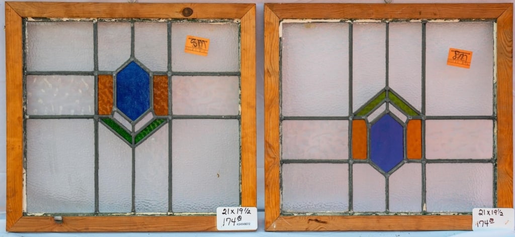 PAIR OF FRENCH ART DECO STAINED GLASS PANELS (1 of 3)