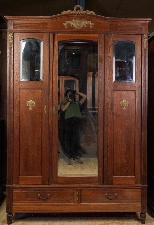 FRENCH OAK MIRRORED ARMOIRE (1 of 4)