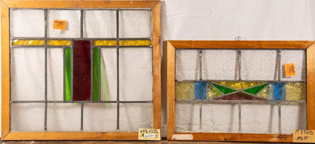 TWO CONTINENTAL ART DECO STAINED GLASS PANELS (1 of 4)