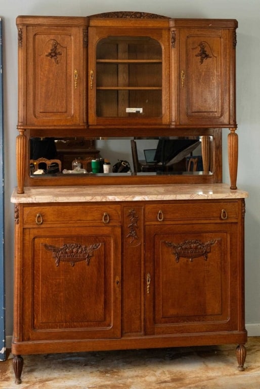 19TH C. FRENCH OAK RAISED MARBLE TOP BUFFET (1 of 4)