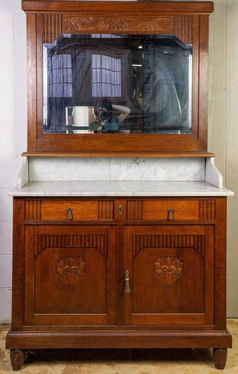 FRENCH ART DECO MARBLE TOP MIRRORED SERVER (1 of 3)