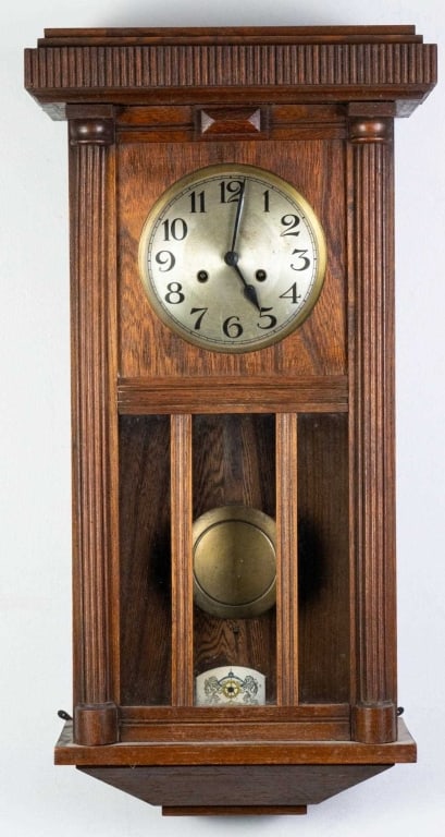 ENGLISH ART DECO OAK WALL CLOCK (1 of 4)