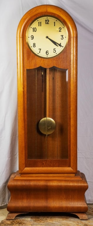 FRENCH ART DECO OAK TALL CASE CLOCK (1 of 4)