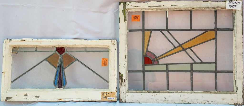 TWO FRENCH ART DECO STAINED GLASS PANELS (1 of 4)