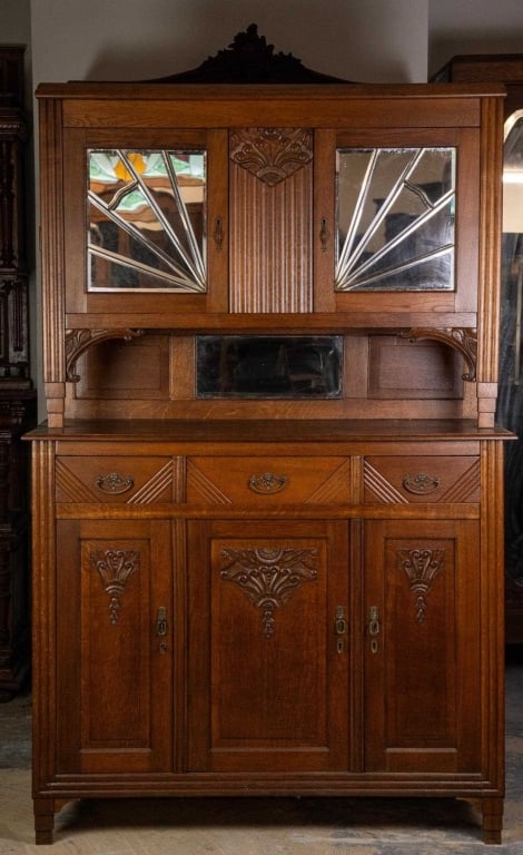 FRENCH ART DECO OAK VITRINE BUFFET (1 of 6)
