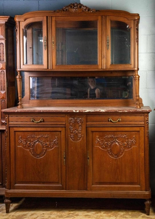 FRENCH MARBLE TOP VITRINE BUFFET (1 of 6)