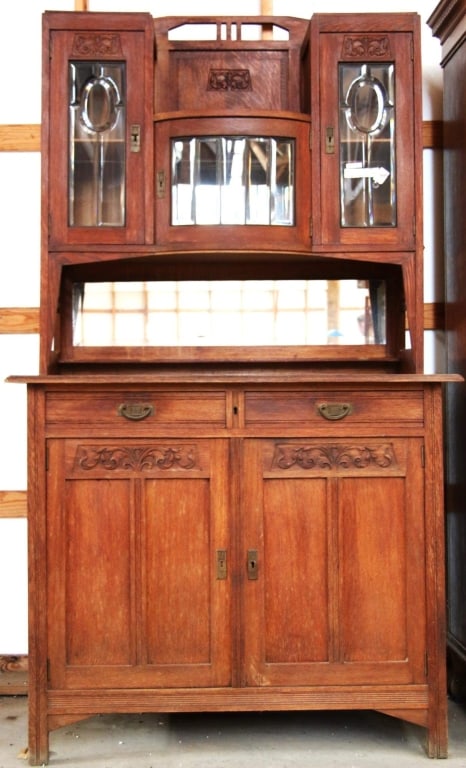 FRENCH ART NOUVEAU OAK VITRINE CABINET (1 of 5)